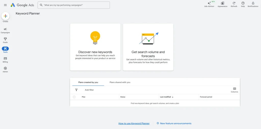 google keyword planner